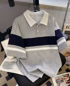 OEM Logo personnalisé Design hommes été niche design all-match T-shirt style tendance rayé à manches courtes polo - Product Image 3