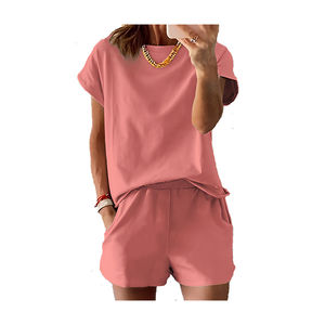 Conjuntos de verano para mujer, ropa informal impermeable transpirable sólida, camiseta de manga corta y pantalones cortos, conjunto de 2 piezas de poliéster/algodón - Product Image 5