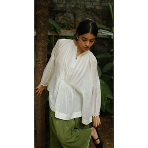 CAMISA DE LINO VINTAGE JAMDANI-NIA 100% Lino Talla Única Corte Holgado con Decoración de Botones Transpirable Moda Vintage - Product Image 1