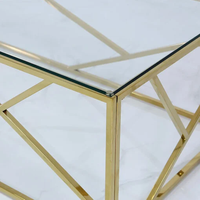 Salon de luxe Table basse carrée en métal avec miroir Verre argenté Or pour la maison Acier inoxydable de luxe