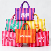 Sac fourre-tout en toile de coton rayé, grande capacité, écologique, avec logo personnalisé, idéal pour le shopping, les vacances et la plage – Vente en gros directe usine