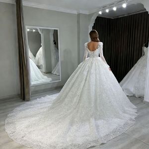 Abito <span class=keywords><strong>da</strong></span> <span class=keywords><strong>sposa</strong></span> a maniche lunghe con pizzo di cristallo e strascico a cappella, scollo illusione, stile ball gown - Product Image 6
