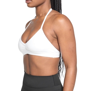 Women's Plus Size Simple <b>Halter</b> <b>Neck</b> <b>Sports</b> <b>Bra</b> Ruched Front Plunge V Open Back Yoga Gym Activewear Wirefree Light Support - Product Image 3