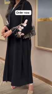 Elegant <b>Modest</b> Hand Embroidered Women's Expensive Premium Abaya with Floral Sleeves Formal Traditional Dubai Breathable Cloth - Product Image 3