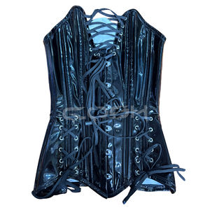 Corset amincissant en PVC noir brillant personnalisé avec baleines en acier, ajustement avant et sur les hanches - Product Image 1