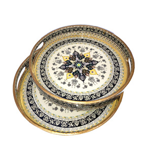 Bandeja de vidrio pintada al revés que sirve producto artesanal de Comercio Justo para mesa de comedor fiestas almacenamiento decoración del hogar - Product Image 1