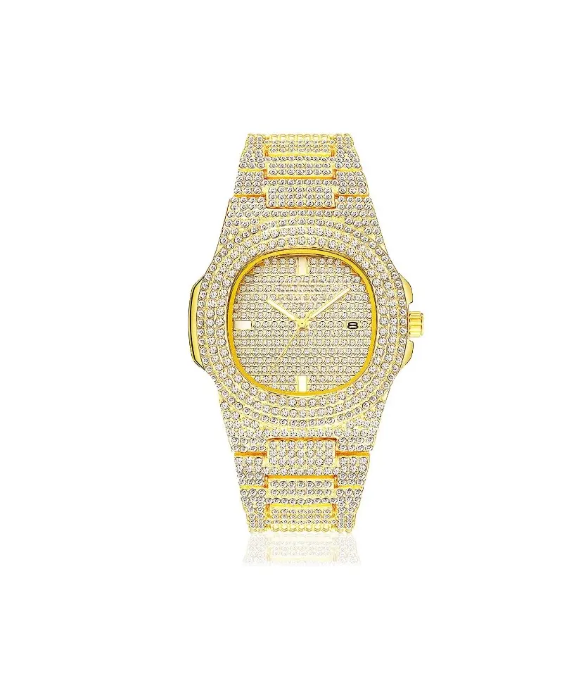 Joyería de Hip Hop, relojes de diamantes de imitación de cristal de cuarzo, relojes ostentosos analógicos de diamantes para hombres, banda de acero inoxidable, moissanita, hip hop