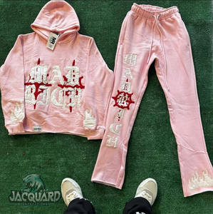 Personnalisé Slim Fit 2 pièces en détresse Streetwear à capuche pantalons de survêtement ensemble hiver brodé appliques Jogging costumes grande taille sans couture - Product Image 3