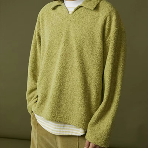 Dernière conception personnalisée Logo brodé Col rabattu Pull Sherpa thermique Pull-over sweat-shirt coupe ample - Product Image 4