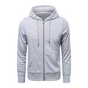 Sweat à capuche à fermeture éclair 450 GSM pour hommes 100% coton gris chiné vierge imprimé sur mesure avec cordon de serrage - Product Image 1