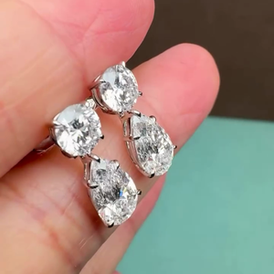 10.00tcw Lab Grown Round and Pear <b>Diamond</b> <b>Dangle</b> Drop <b>Earrings</b> D-E-F Color VVS-VS Clarity - Product Image 2