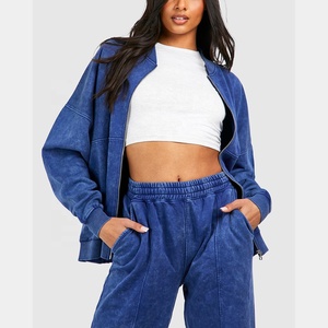 Conjunto Deportivo de Dos Piezas Personalizado de Felpa Francesa con Lavado Ácido para Mujer, Sudadera de Algodón Deslavado con Estampado, Talla Grande, Estilo Moderno - Product Image 4