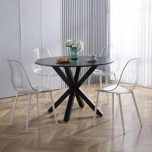 Table à manger ronde en aluminium noir avec pied croisé mobilier de cuisine moderne salle à manger table circulaire de style contemporain - Product Image 4