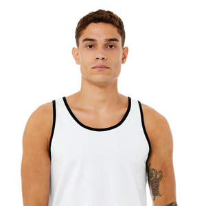 ตะเข็บด้านข้างขายปลีกพอดี100% Airlume หวีและแหวนปั่นฝ้าย32เดี่ยว4.2ออนซ์สีขาว/สีดำ Unisex ถังเจอร์ซีย์ - Product Image 4