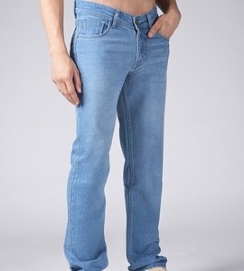 Jean en denim de coton pour homme, coupe droite, grande taille, taille mi-haute, délavage classique, style décontracté, avec poches et braguette boutonnée - Product Image 2