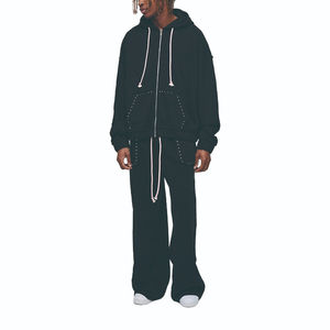 Conjunto Deportivo Masculino de Alta Calidad, Pantalones Anchos con Cintura Elástica y Pedrería Vintage, Chaqueta de Manga Larga con Cordón Ajustable - Product Image 4