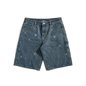 Short délavé à l'acide pour hommes, short vintage personnalisé en polaire à motifs épais en coton bouffée de strass distressed styles pour hommes - Product Image 1