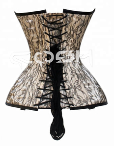 Corset de soirée personnalisé en satin beige avec superposition de dentelle - Product Image 6