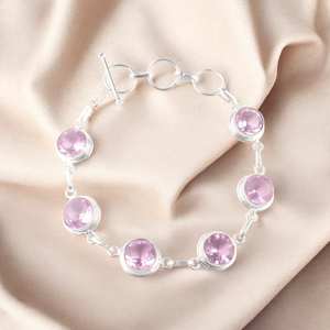 Zircon Sterling <b>Silver</b> Tennis Charm Bracelet Pink Gemstone Handmade Luxury Jewelry for <b>Women</b> Anniversary Engagement Wedding Gift - Product Image 2