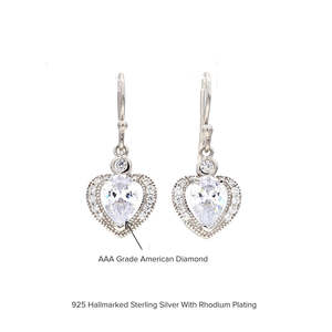 Heart Shaped American <b>Diamond</b> 925 Silver <b>Dangle</b> <b>Earrings</b> Women's Elegant Jewelry Accessory - Product Image 1