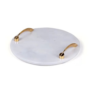 VISHAL HANDICRAFT Metal Marble Gold Round Serving <b>Tray</b> Platter for Hotel Wedding Christmas Decor Minimalist Design - Product Image 3