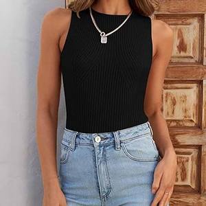 Camisetas sin mangas de moda de verano para mujer, camisas ajustadas acanaladas sin mangas, Top corto de diseño personalizado para mujer, fabricado por Dressports - Product Image 4