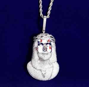 สร้อยคอเพชรโมอิสอัญมณีรูปหน้าพระเยซู925จี้รูปใบหน้าของพระเยซู - Product Image 1