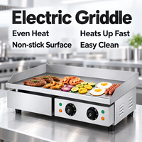 Plaque de cuisson électrique professionnelle 3000W/4400W à double contrôle de température, plaque de 8 mm en acier inoxydable, pour comptoir, 110V/220V
