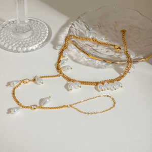 J&D 18K Gold Plated Stainless Steel Double-Layer <b>Toe</b> <b>Ring</b> Anklet Zircon & Pearl Inlay Religious Style for Weddings - Product Image 6