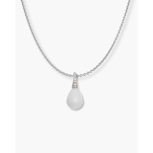 Collier tendance en cuivre plaqué rhodium et or avec pendentif gouttelette, perle de diamant et motif cœur - Product Image 1