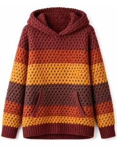 Pull à capuche en tricot rayé multicolore personnalisé pour femmes, pull d'hiver, sweat à capuche en crochet épais, chaud, décontracté, surdimensionné, streetwear - Product Image 1
