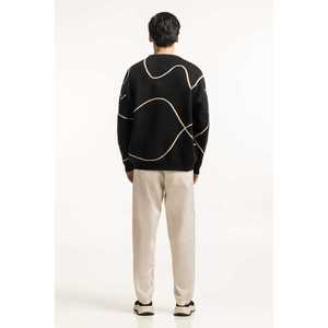 Men's Geometric Pattern Crew Neck <b>Pullover</b> <b>Sweater</b> with Logo and Print ODM Full Sleeve Knitwear for Autumn Season - Product Image 1