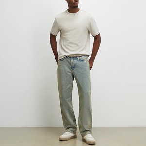 Jeans vintage en coton délavé à l'acide pour hommes, coupe large, style mode, avec effet usé, coupe droite, style charpentier, baggy, motif animalier, pour fabricants sur mesure - Product Image 6