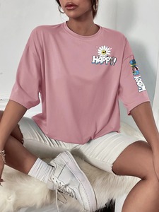 High Quality Winter Crew Neck Women's T-Shirts 100% Cotton Custom <b>Appliques</b> & Batik Printing Plus Size Low MOQ - Product Image 6