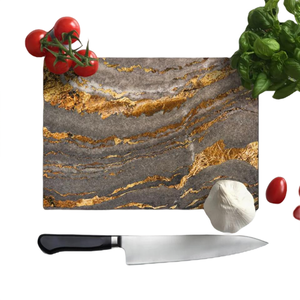 Tabla de cortar de vidrio de mármol dorado abstracto, tabla de cortar de vidrio, tabla de cortar de vidrio personalizada - Product Image 1