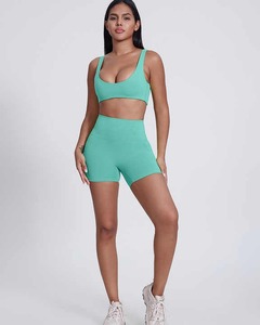 กางเกงขาสั้นออกกำลังกายเอวกลางไร้ตะเข็บแบบรัดรูปสำหรับผู้หญิง เป็นมิตรกับสิ่งแวดล้อม ปิดด้วยยางยืด ลายเรียบ สำหรับวิ่ง โยคะ ฟิตเนส - Product Image 6