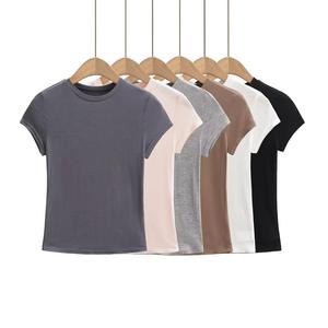 T-shirt de sport gris à manches courtes, coupe slim basique, pour femme, avec logo personnalisé, prix usine Chine, Bangladesh - Product Image 1