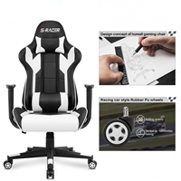 Chaise de jeu ergonomique à dossier haut avec appui-tête et soutien lombaire, chaise de bureau en cuir réglable, pivotante, style course