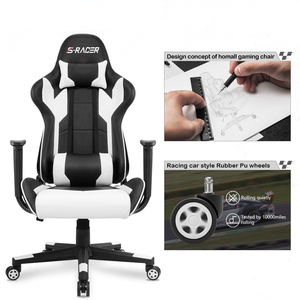 Silla de Juego Ergonómica de Respaldo Alto con Reposacabezas y Soporte Lumbar Ajustable, Silla de Escritorio de Cuero, Giratoria, Estilo Racing - Product Image 3