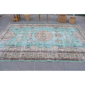 Alfombra Turca Vintage de 6.4x9.9 pies, Alfombra Grande, Alfombra de Lana Azul - Product Image 3