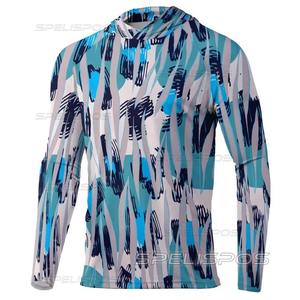 เสื้อผ้าตกปลาผู้ชายแขนยาวเสื้อยืดตกปลากันแดดระบายอากาศได้ดีหน้ากากแบบซับลิเมชันแบบมีฮู้ด - Product Image 1