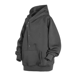 Sudadera con capucha de cuello alto para hombre, chaqueta americana de moda de primavera y otoño, Sudadera con capucha de peso pesado para persona antisocial tímida - Product Image 4