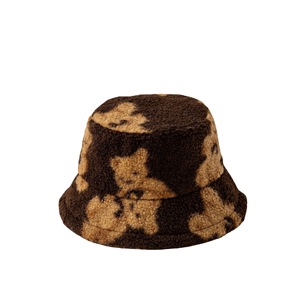 Chapeau de seau en fourrure de laine d'agneau personnalisé en gros tissu de velours motif de feuille imprimé pour les scènes de cyclisme, de pêche et de ski décontractées - Product Image 1