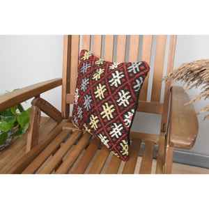 Kilim en laine marron 14x14 pouces coussin de luxe écologique antidérapant amovible lavable Vintage moelleux feuilles tissé décor - Product Image 3