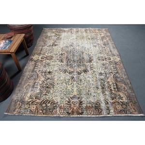 Tapis turc vintage en laine beige brun classique 5,3 x 7 pieds, écologique, poil moyen, motif patchwork, support en latex, utilisation en salle à manger - Product Image 1