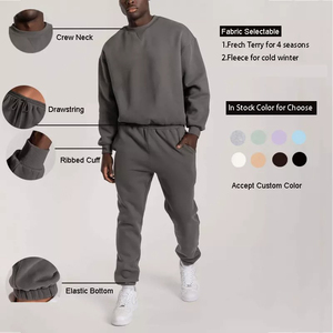 Sudadera lisa de 2 piezas con logotipo personalizado, chándal con bolsillo para hombre, conjunto de pantalones de chándal y Sudadera con capucha 2025 - Product Image 3