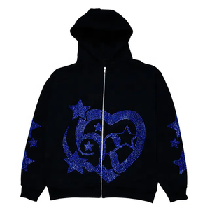 Alta calidad Bling Hoodie String Rhinestone Logotipo personalizado Sudadera con capucha de algodón de gran tamaño Rhinestone personalizado - Product Image 4