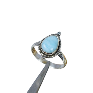 Anillo de promesa de piedras preciosas Larimar de estilo bohemio, anillo hecho a mano de Plata de Ley 925 sólida, joyería de plata de ley 925, anillo de sello, joyería - Product Image 1