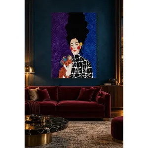 Impression sur toile Fida : Femme et renard sur fond violet et bleu - Product Image 5