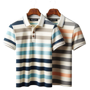 เสื้อโปโลลายทางสำหรับผู้ชายเสื้อ100% ถักด้วยผ้าฝ้าย220-240แกรมการปรับแต่งและการตัดแต่งเส้นด้ายแขนสั้นย้อมไม่ยับ - Product Image 1